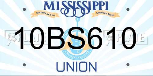 10BS610 Mississippi License Plate