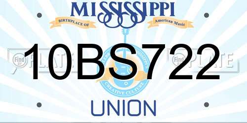 10BS722 Mississippi License Plate