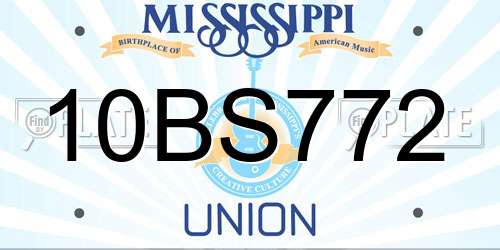 10BS772 Mississippi License Plate