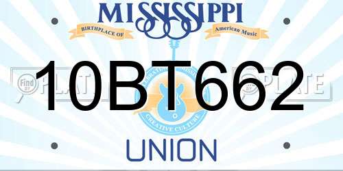 10BT662 Mississippi License Plate