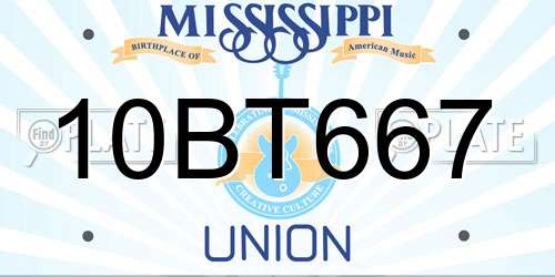 10BT667 Mississippi License Plate