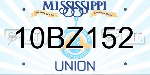 10BZ152 Mississippi License Plate