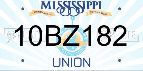 10BZ182 Mississippi License Plate