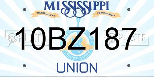 10BZ187 Mississippi License Plate