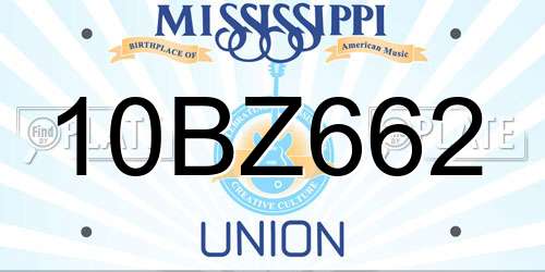 10BZ662 Mississippi License Plate