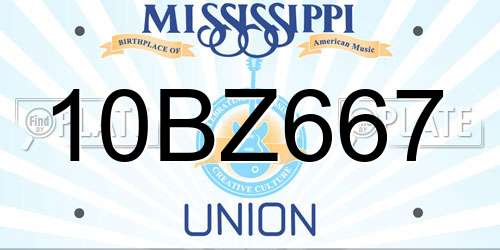 10BZ667 Mississippi License Plate