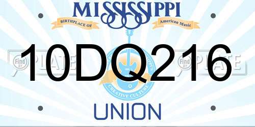 10DQ216 Mississippi License Plate