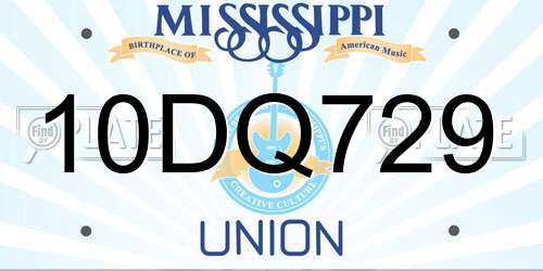 10DQ729 Mississippi License Plate