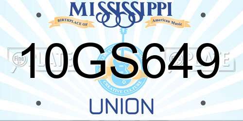 10GS649 Mississippi License Plate