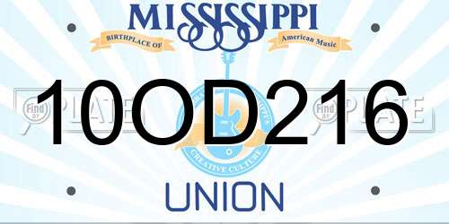 10OD216 Mississippi License Plate