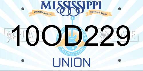 10OD229 Mississippi License Plate
