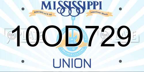 10OD729 Mississippi License Plate