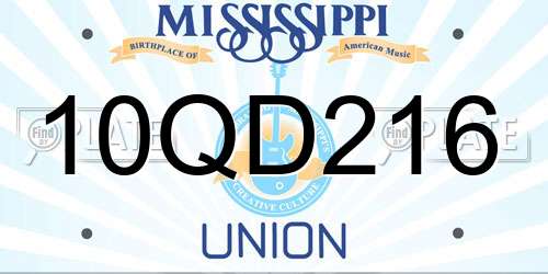10QD216 Mississippi License Plate