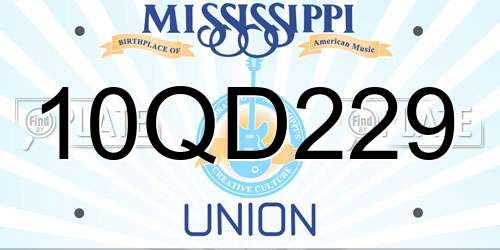 10QD229 Mississippi License Plate