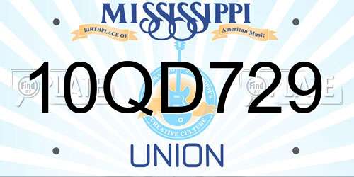 10QD729 Mississippi License Plate