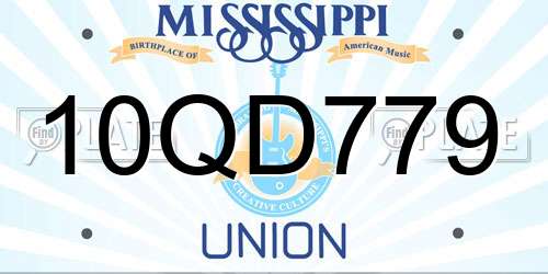 10QD779 Mississippi License Plate