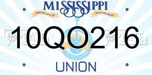 10QO216 Mississippi License Plate