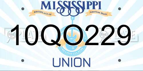 10QO229 Mississippi License Plate