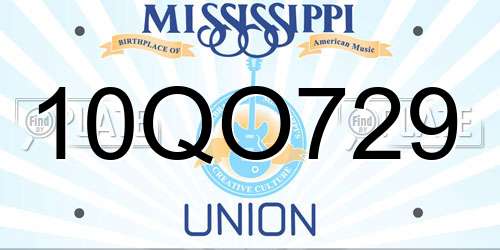 10QO729 Mississippi License Plate