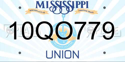 10QO779 Mississippi License Plate