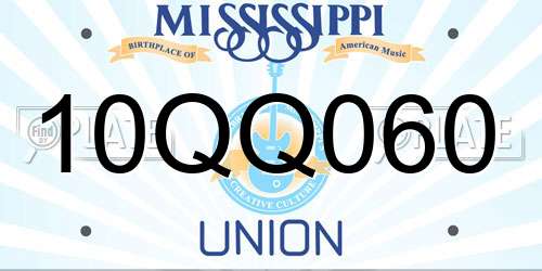 10QQ060 Mississippi License Plate