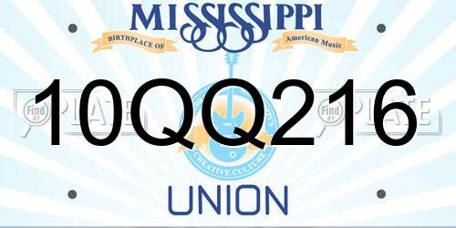 10QQ216 Mississippi License Plate