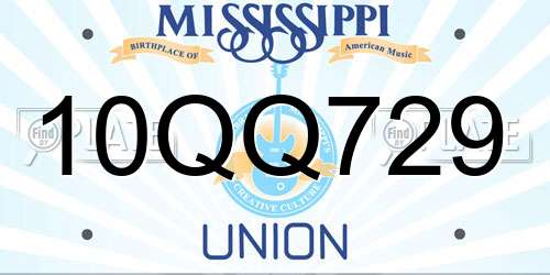 10QQ729 Mississippi License Plate