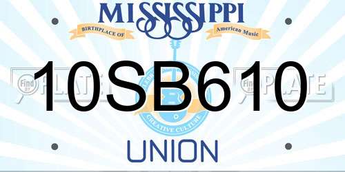 10SB610 Mississippi License Plate