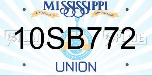 10SB772 Mississippi License Plate