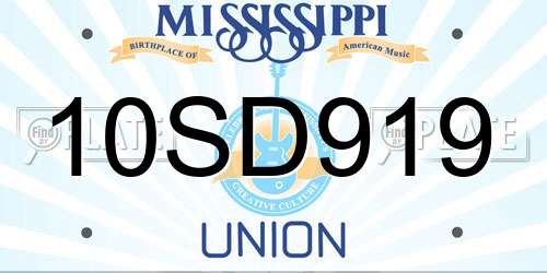 10SD919 Mississippi License Plate