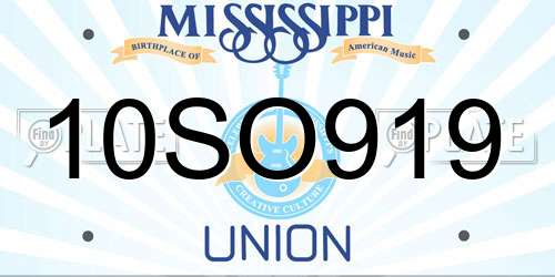 10SO919 Mississippi License Plate