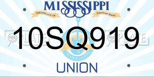 10SQ919 Mississippi License Plate