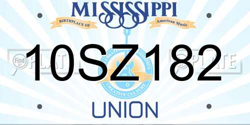 10SZ182 Mississippi License Plate
