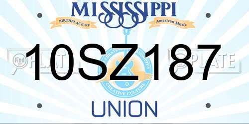 10SZ187 Mississippi License Plate