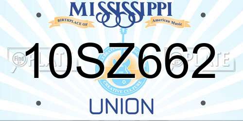 10SZ662 Mississippi License Plate