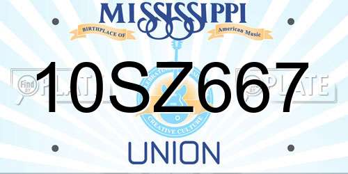 10SZ667 Mississippi License Plate