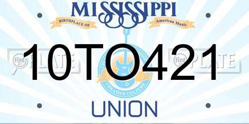 10TO421 Mississippi License Plate