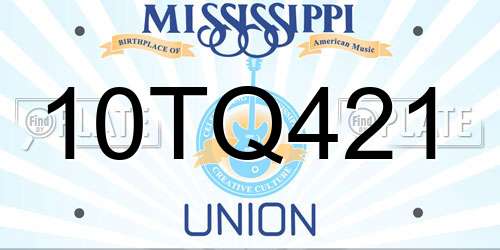 10TQ421 Mississippi License Plate