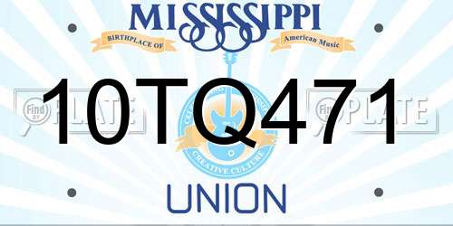10TQ471 Mississippi License Plate