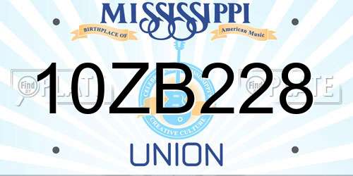 10ZB228 Mississippi License Plate