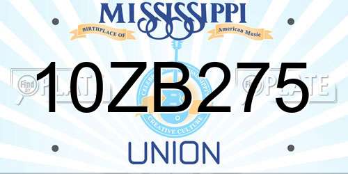 10ZB275 Mississippi License Plate