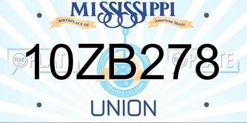 10ZB278 Mississippi License Plate
