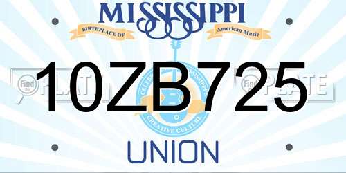 10ZB725 Mississippi License Plate