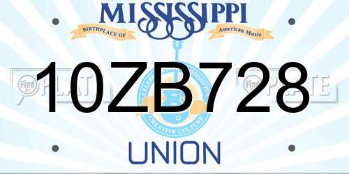 10ZB728 Mississippi License Plate