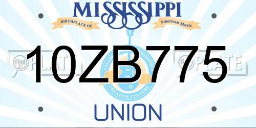 10ZB775 Mississippi License Plate