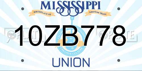 10ZB778 Mississippi License Plate