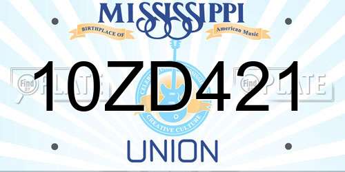10ZD421 Mississippi License Plate