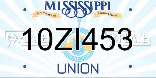 10ZI453 Mississippi License Plate