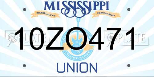 10ZO471 Mississippi License Plate