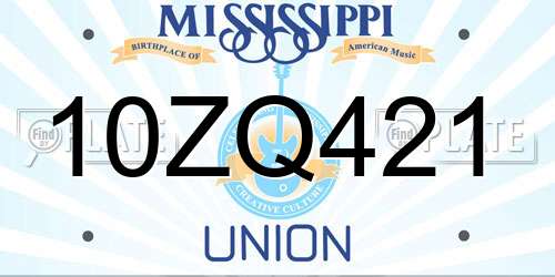 10ZQ421 Mississippi License Plate